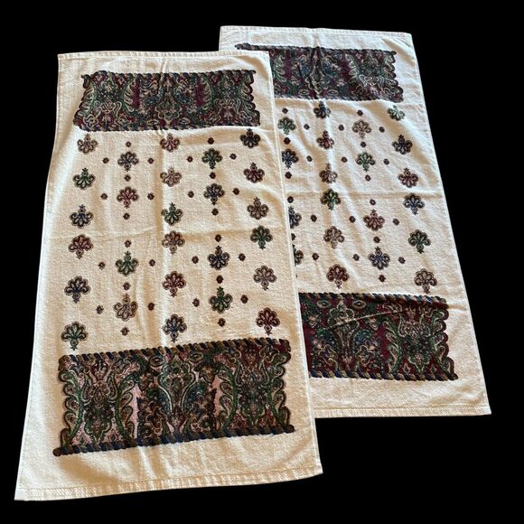 Vintage Springmaid Set Of 2 Bath Towels Geometric Print Cream Brown 25”x48” EUC! - Picture 2 of 8